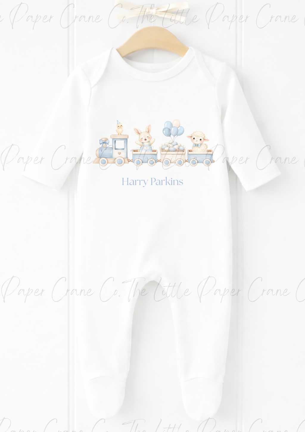 Animal Train Bodysuit - Personalised White & Blue