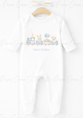 Animal Train Bodysuit - Personalised White & Blue