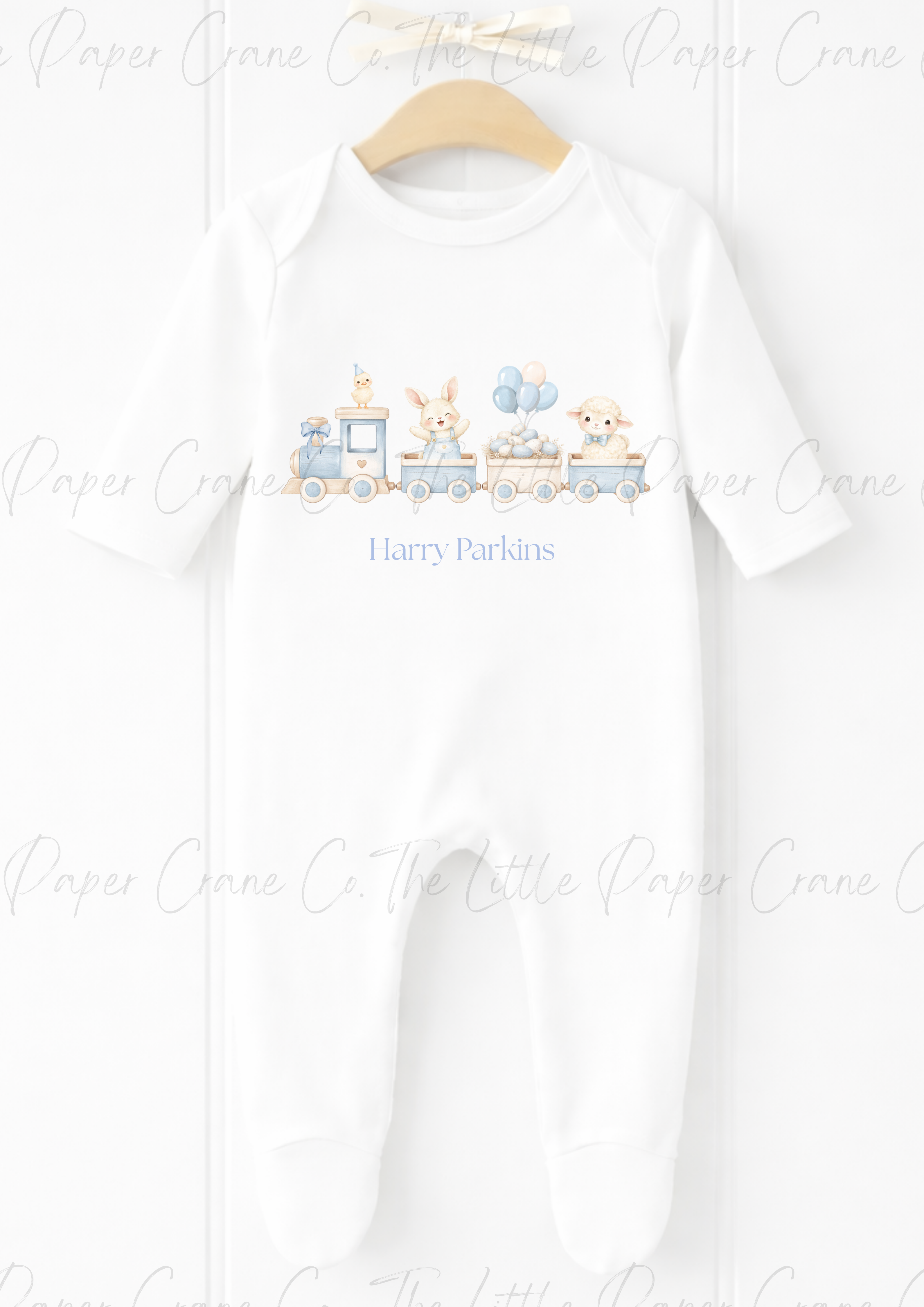 Animal Train Bodysuit - Personalised White & Blue