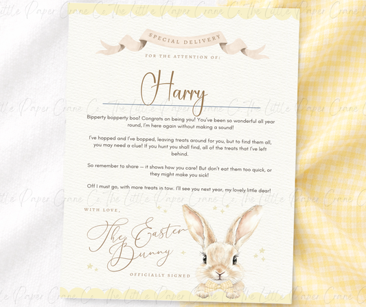 Gingham Easter Bunny Certificate - Yellow