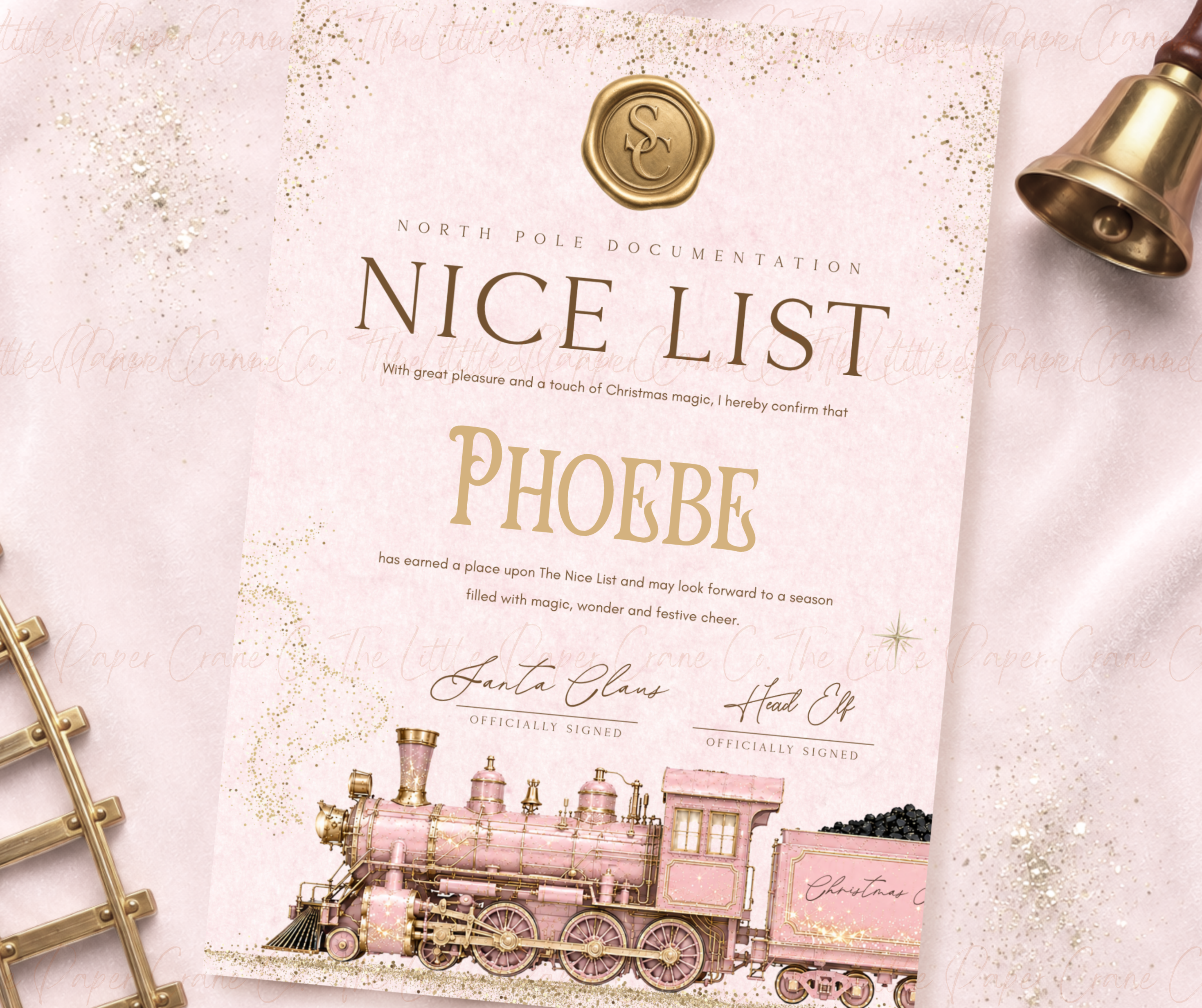 North Pole Express Nice List Certificate-Pink- Personalised