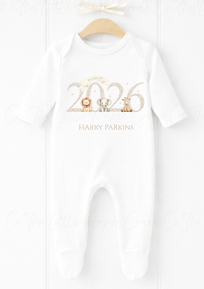 Born in 2026 Sleepsuit & Bib Set Farm Animals