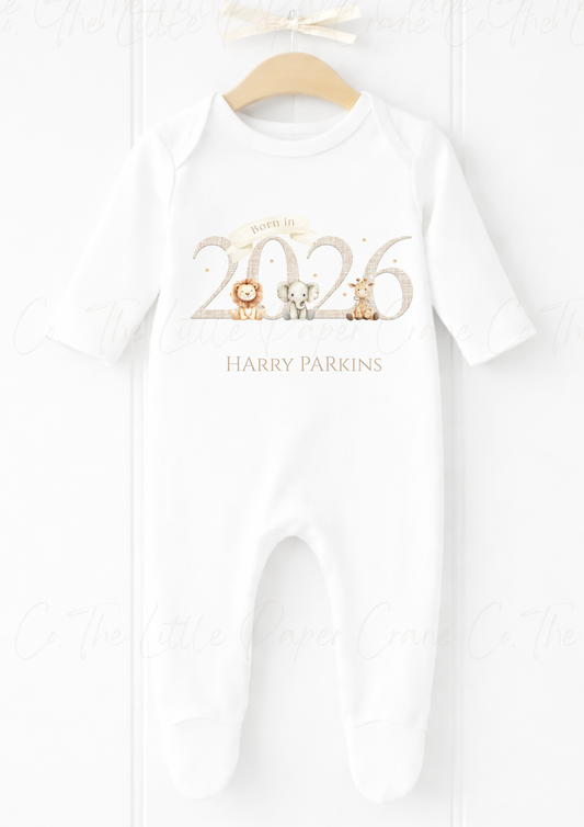 Born in 2026 Sleepsuit & Bib Set Farm Animals