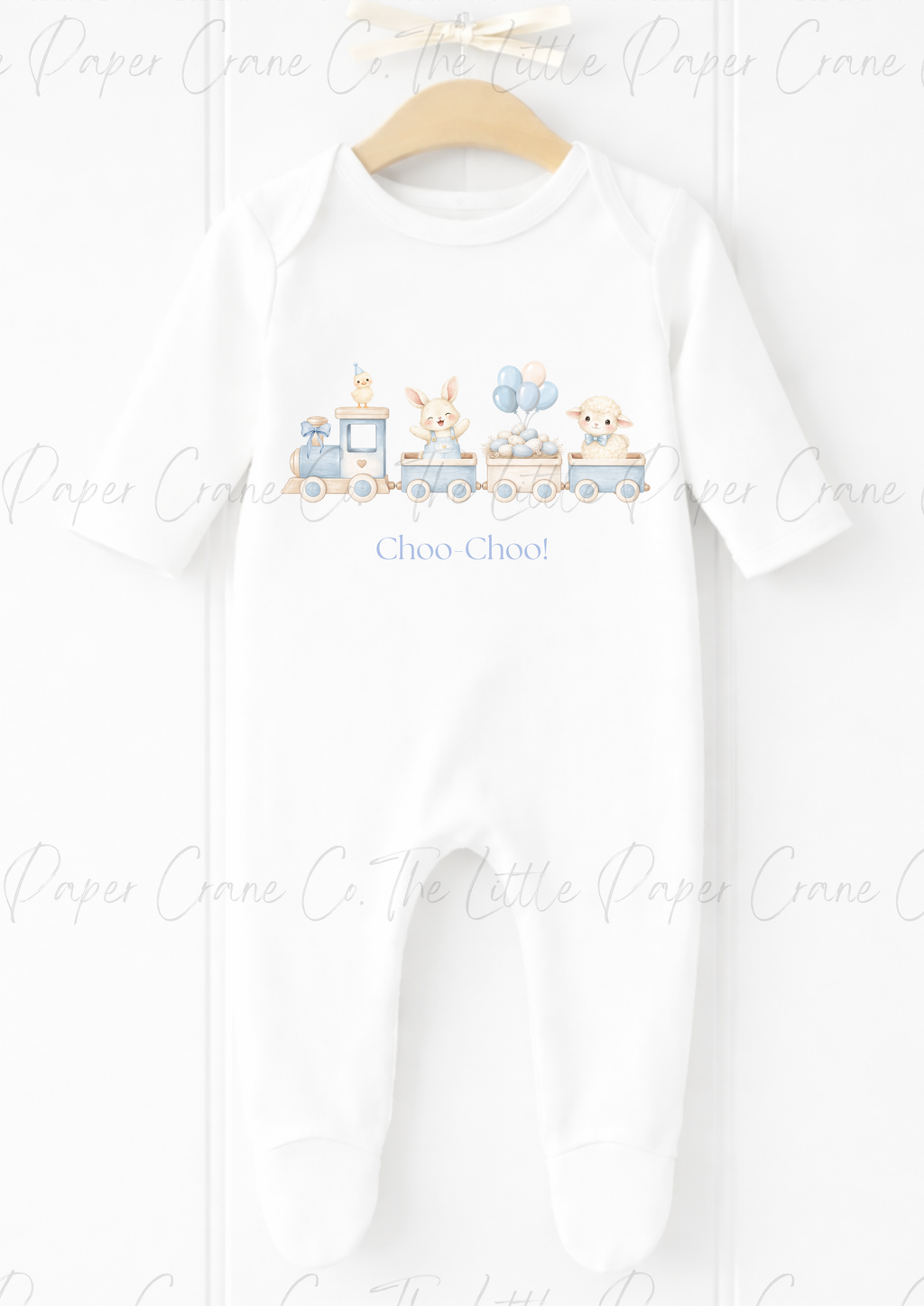 Animal Train Bodysuit - Choo-Choo! White & Blue