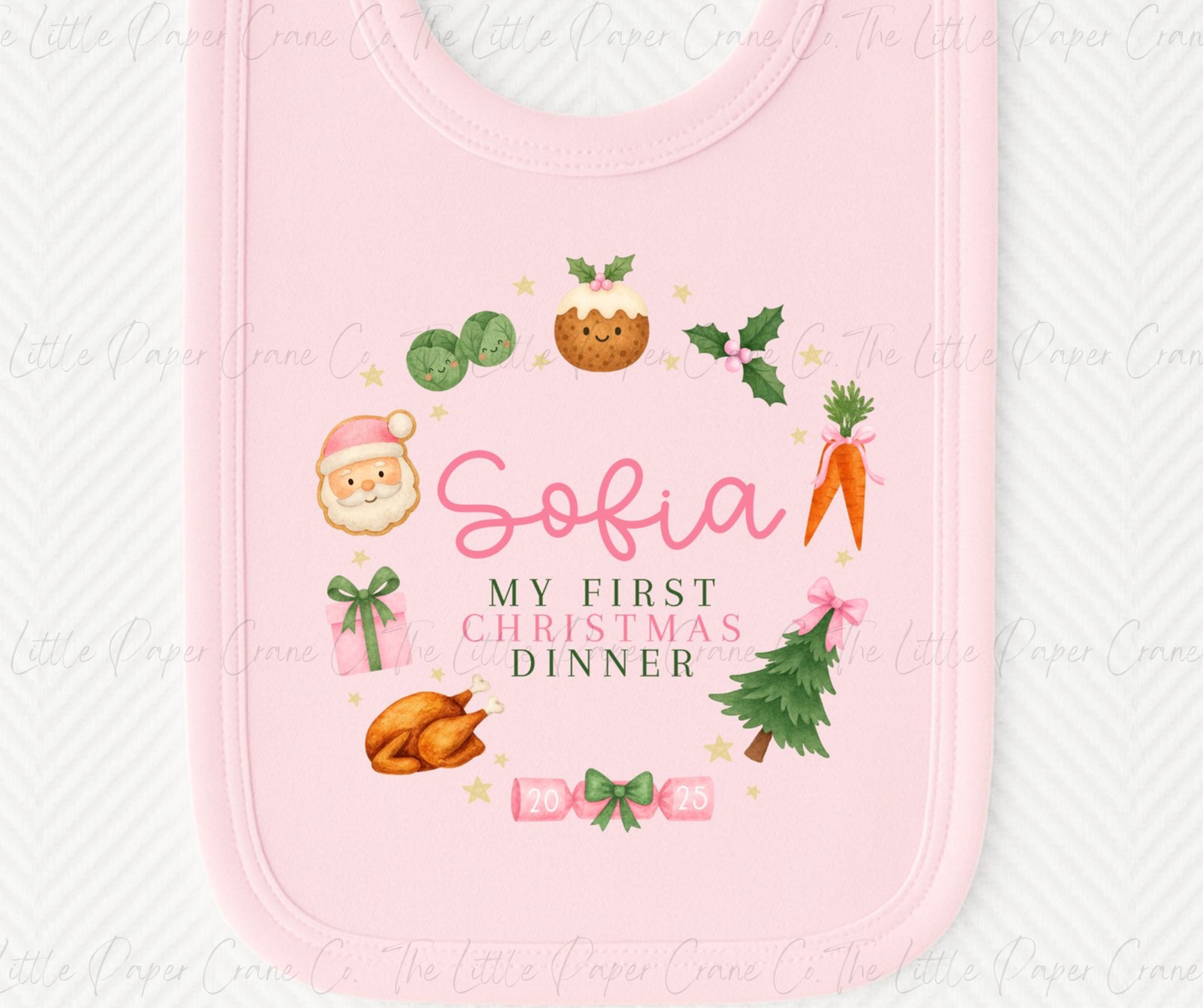 My First Christmas Bib- Wreath pink