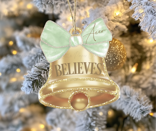 Sage Personalised Believe Bell Tree Decoration