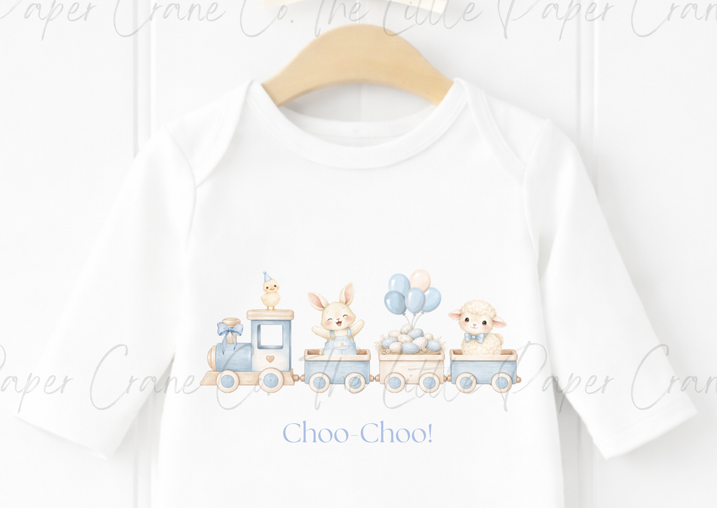 Animal Train Bodysuit - Choo-Choo! White & Blue