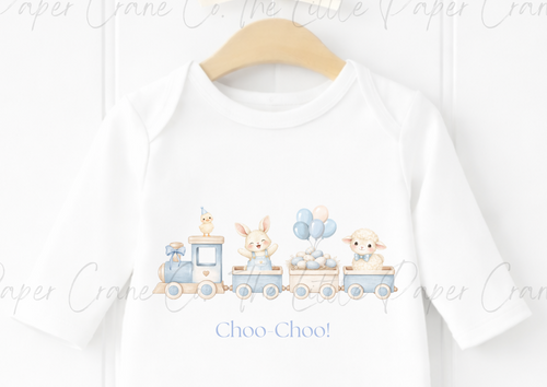 Animal Train Bodysuit - Choo-Choo! White & Blue