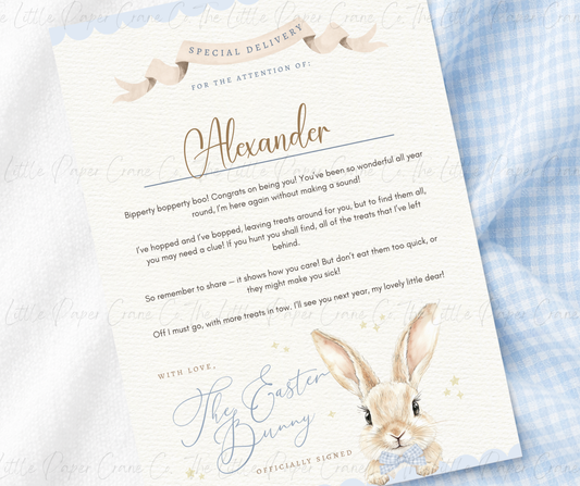 Gingham Easter Bunny Certificate - Blue