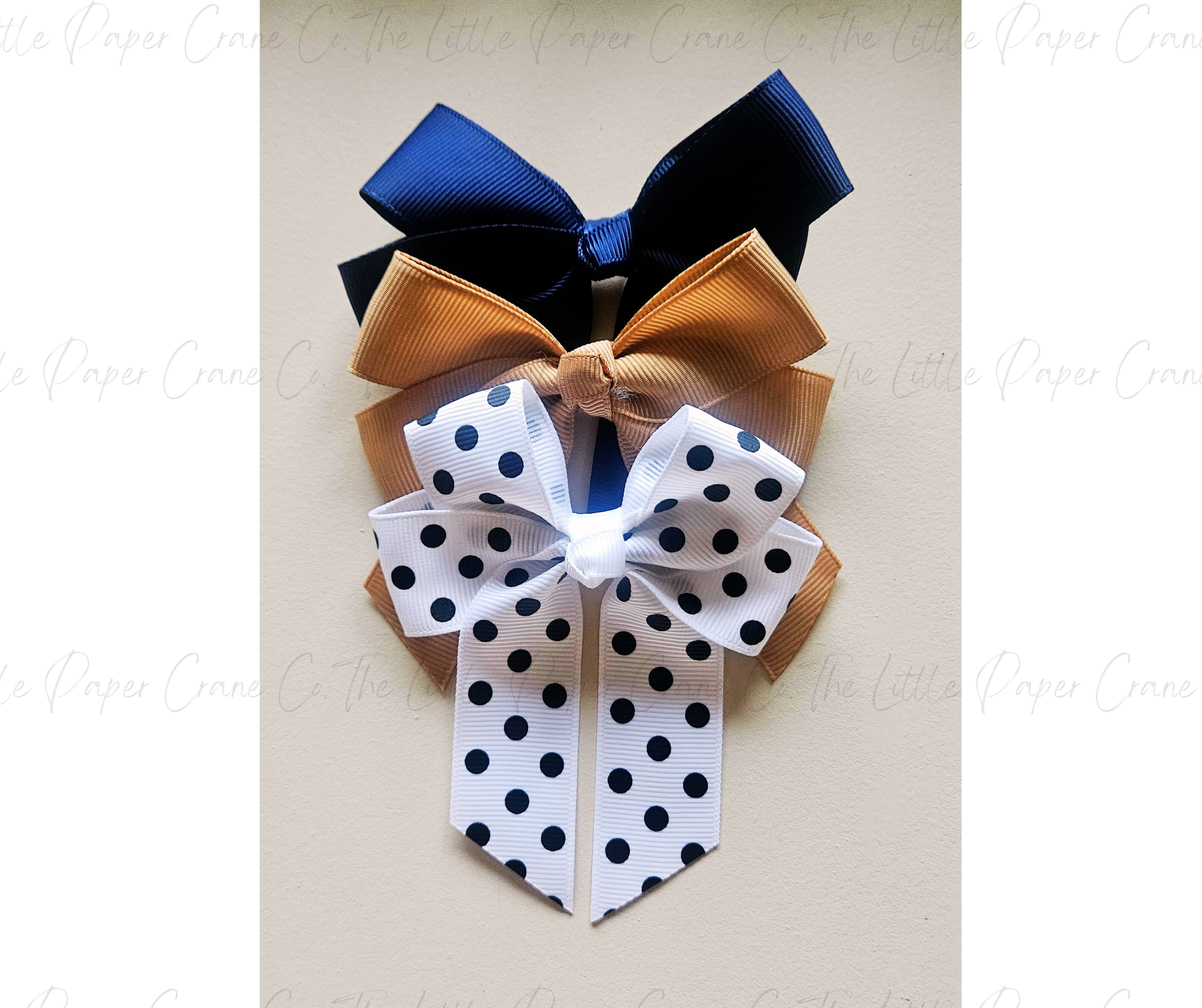 3 Piece Bow Set - Navy & Polkadot