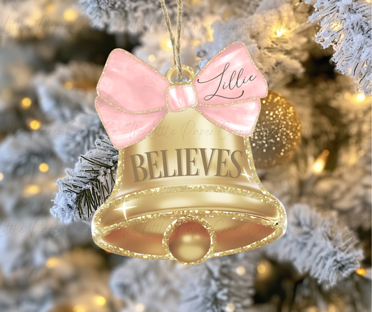 Pink Personalised Believe Bell Tree Decoration