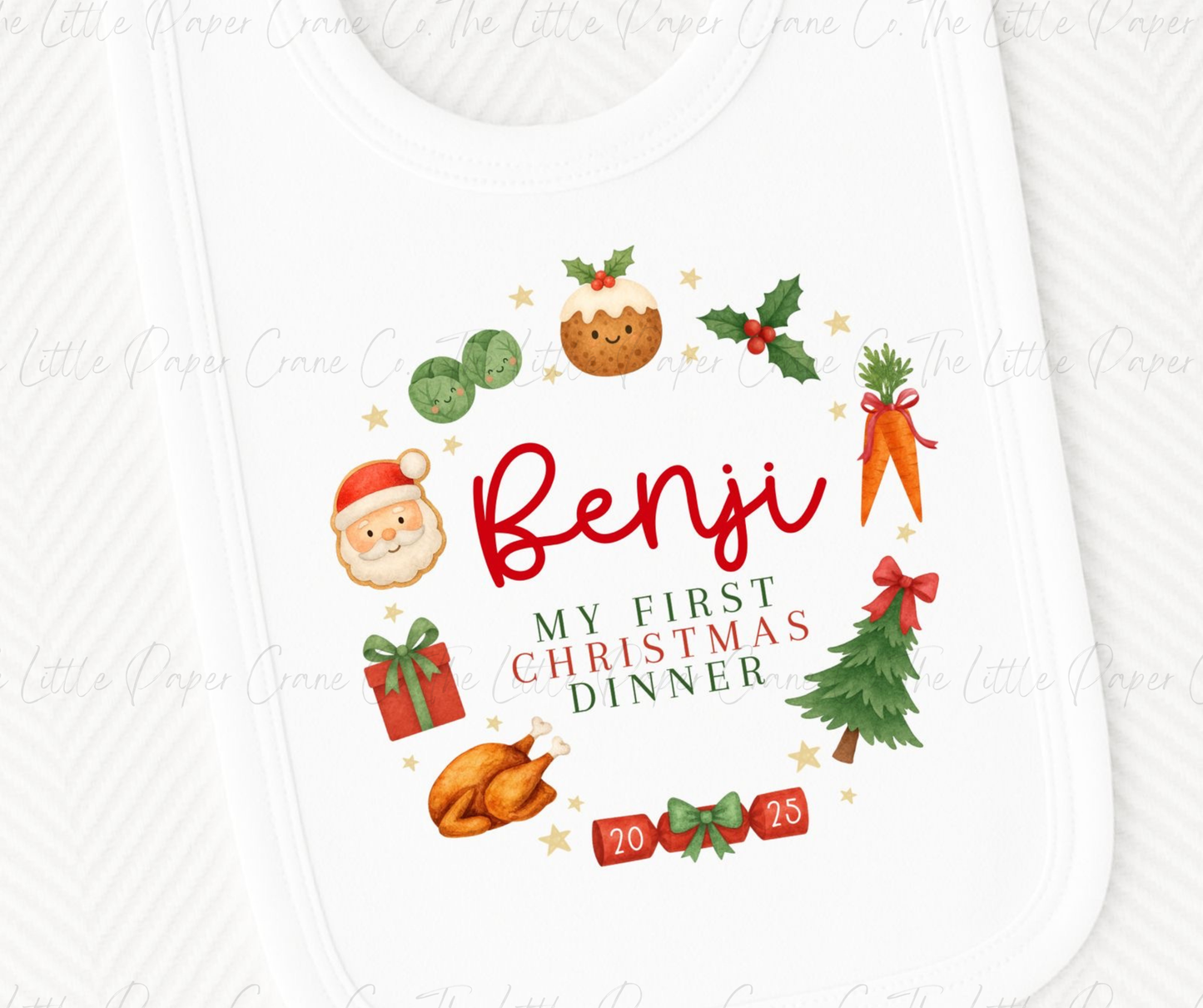 My First Christmas Bib- Wreath White