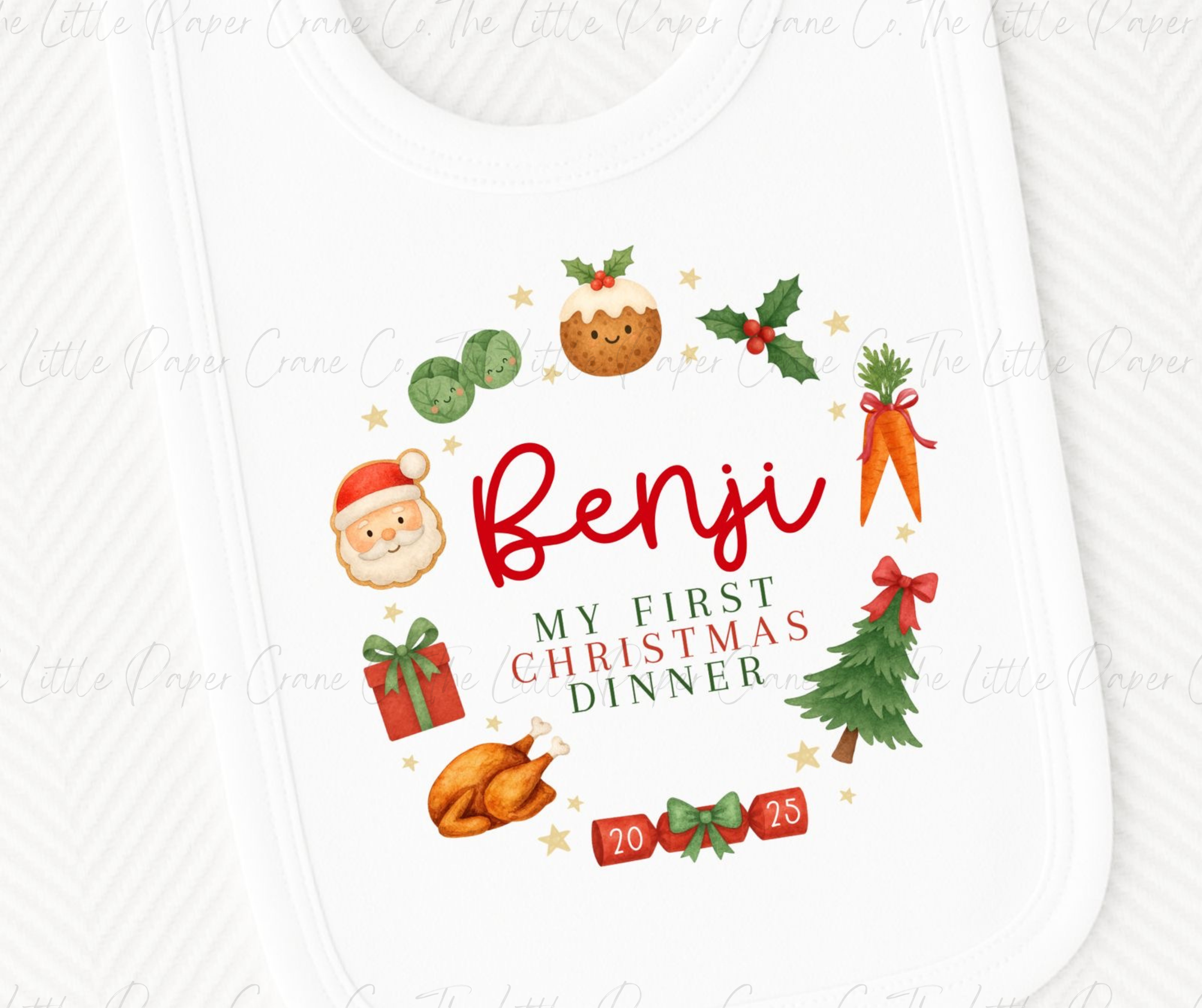 My First Christmas Bib- Wreath White
