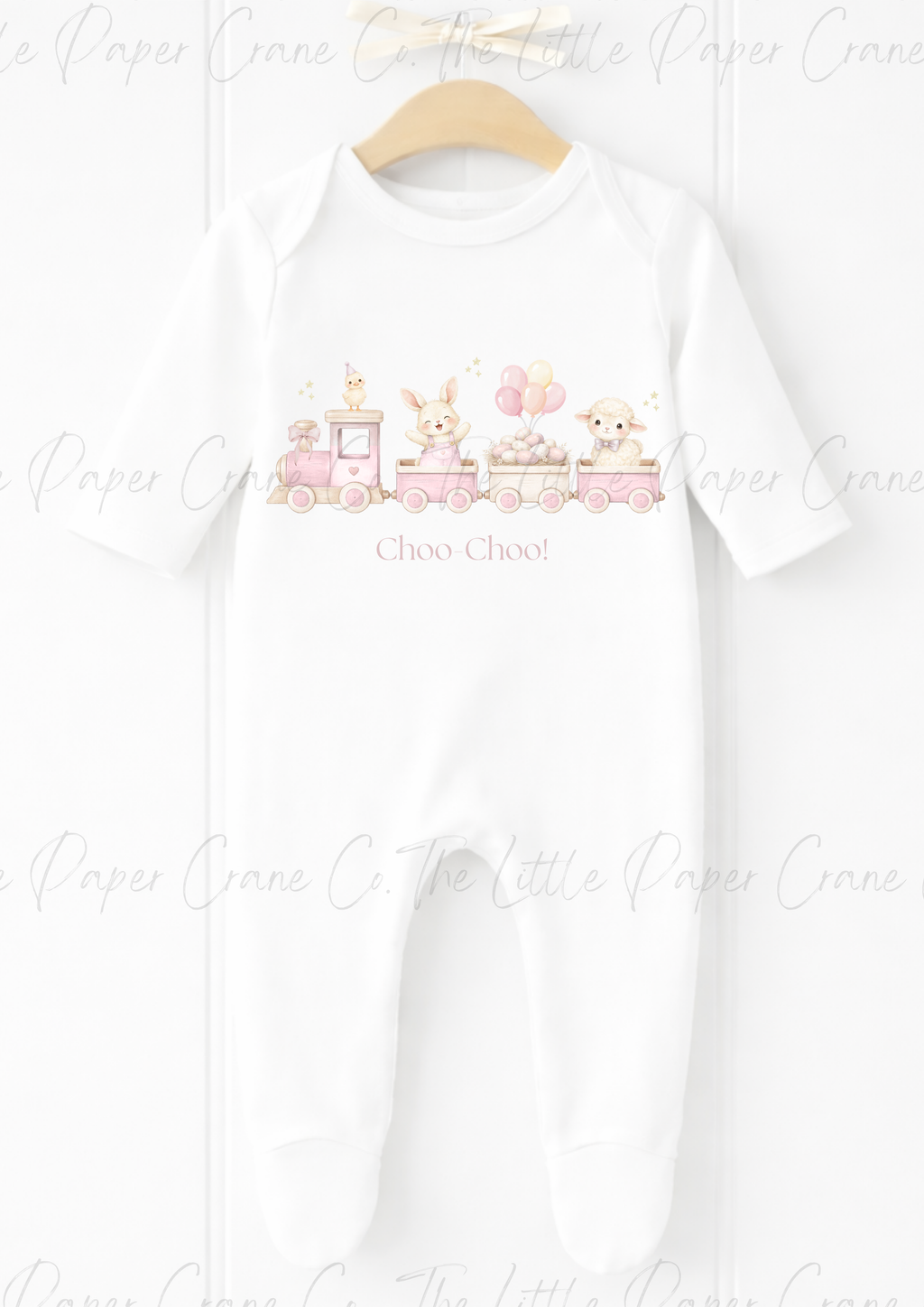 Animal Train Bodysuit - Choo-Choo! White & Pink