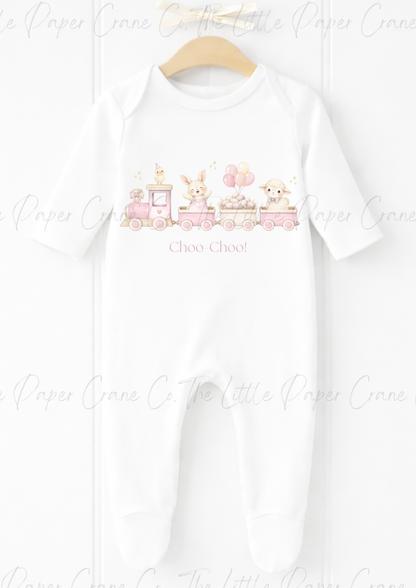 Animal Train Bodysuit - Choo-Choo! White & Pink