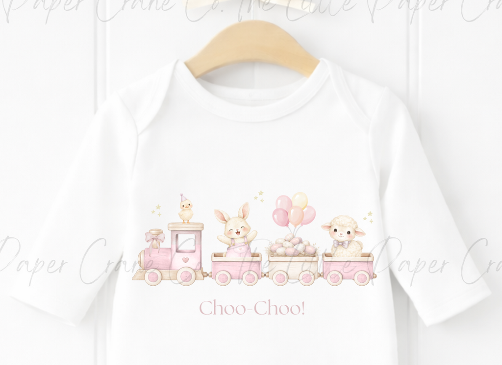 Animal Train Bodysuit - Choo-Choo! White & Pink