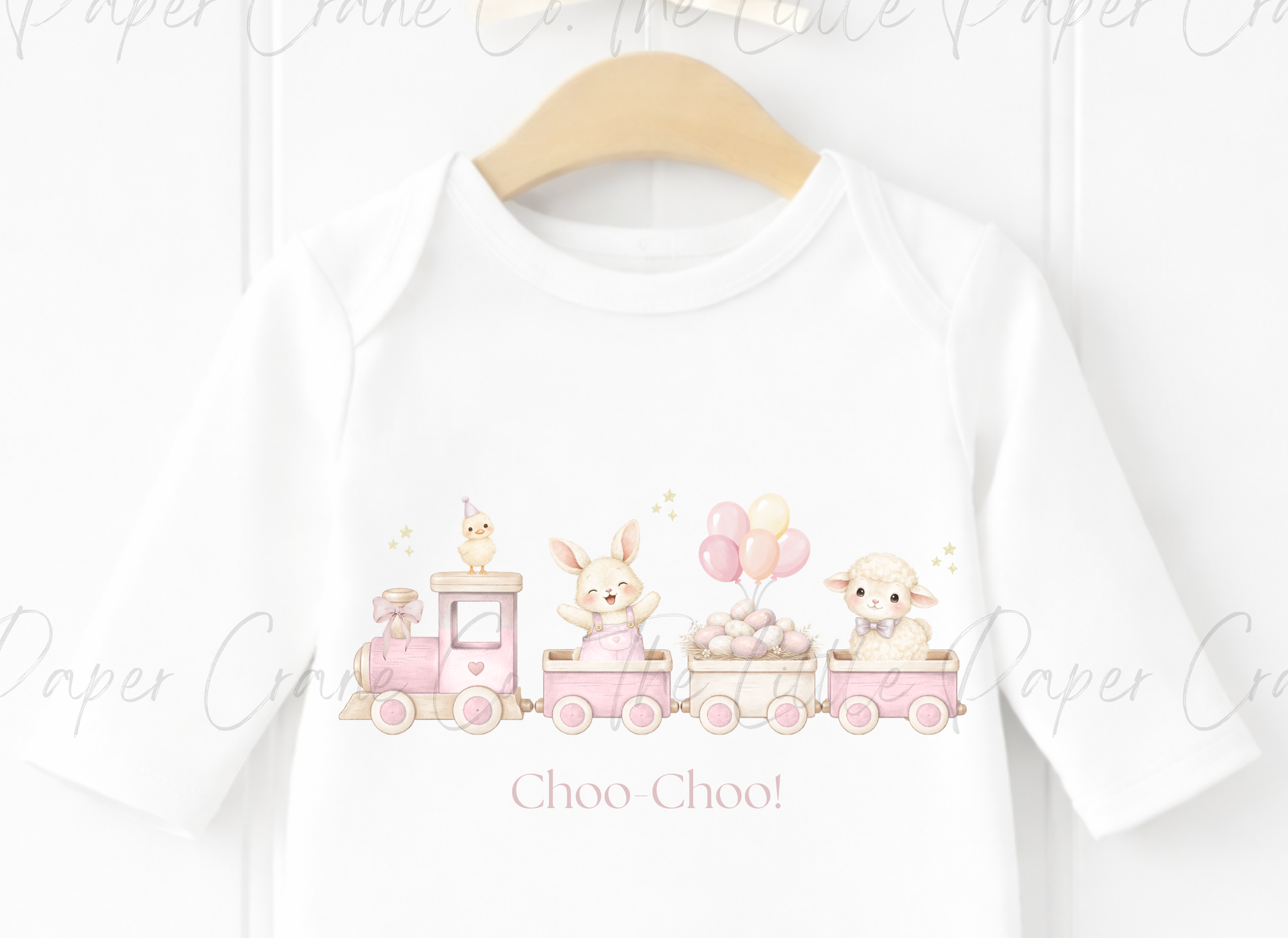 Animal Train Bodysuit - Choo-Choo! White & Pink