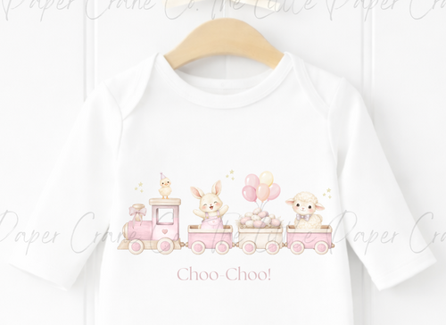 Animal Train Bodysuit - Choo-Choo! White & Pink