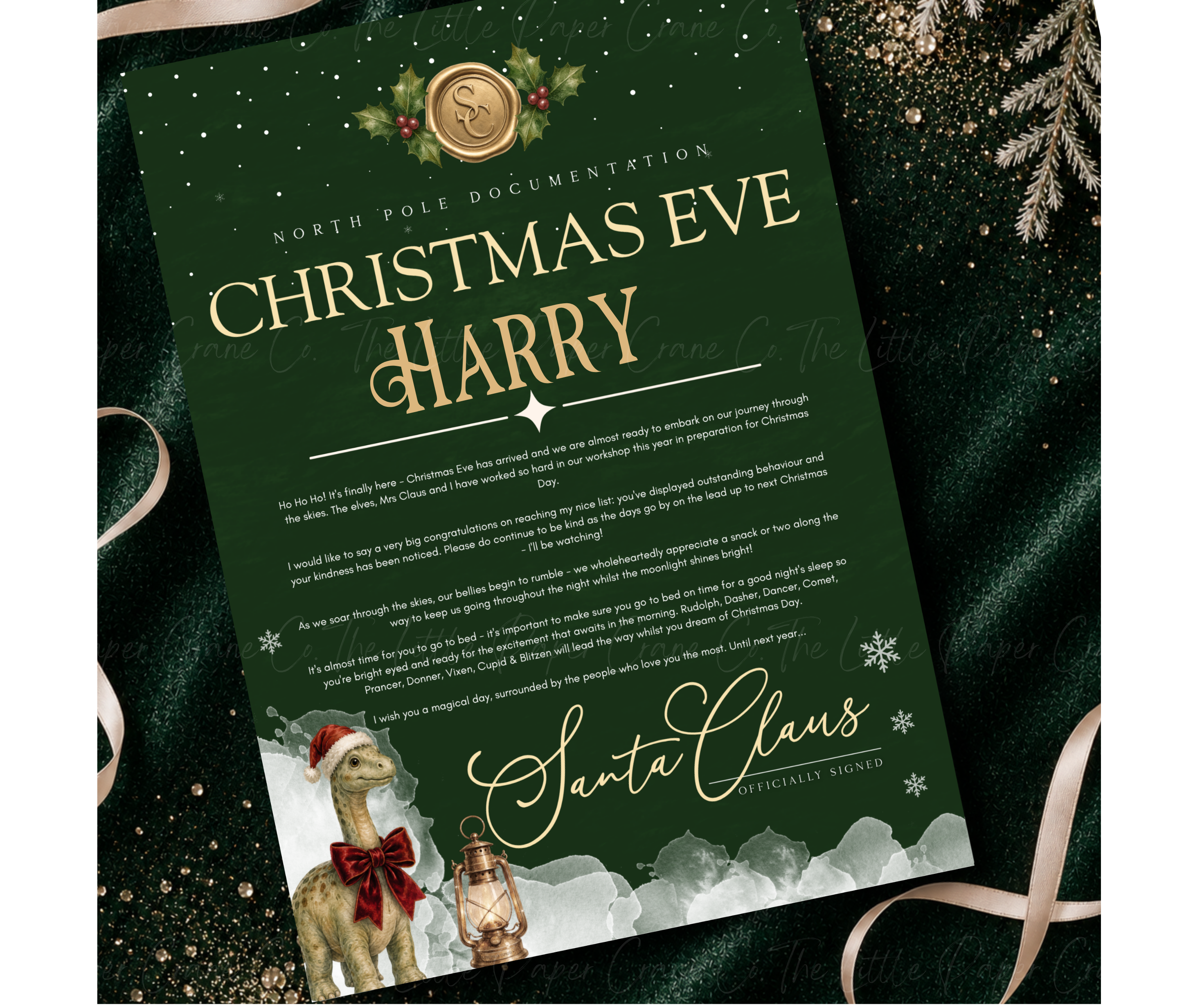 Dino Christmas Eve Certificate- Personalised