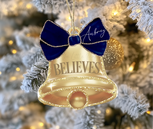 Navy Personalised Believe Bell Tree Decoration