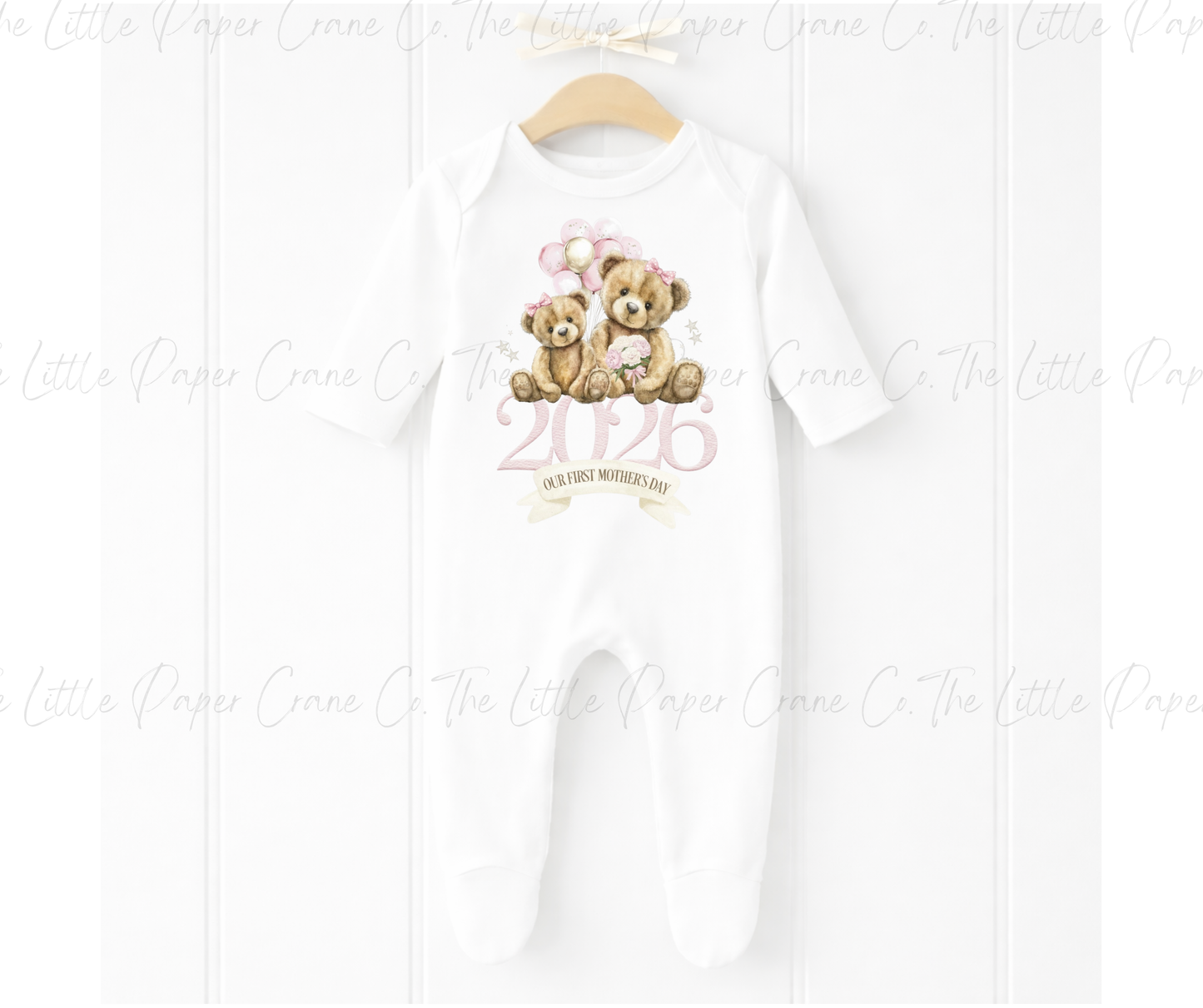Our First Mothers Day - Baby Suit White with Pink