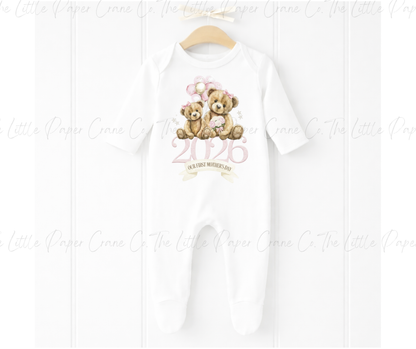 Our First Mothers Day - Baby Suit White with Pink