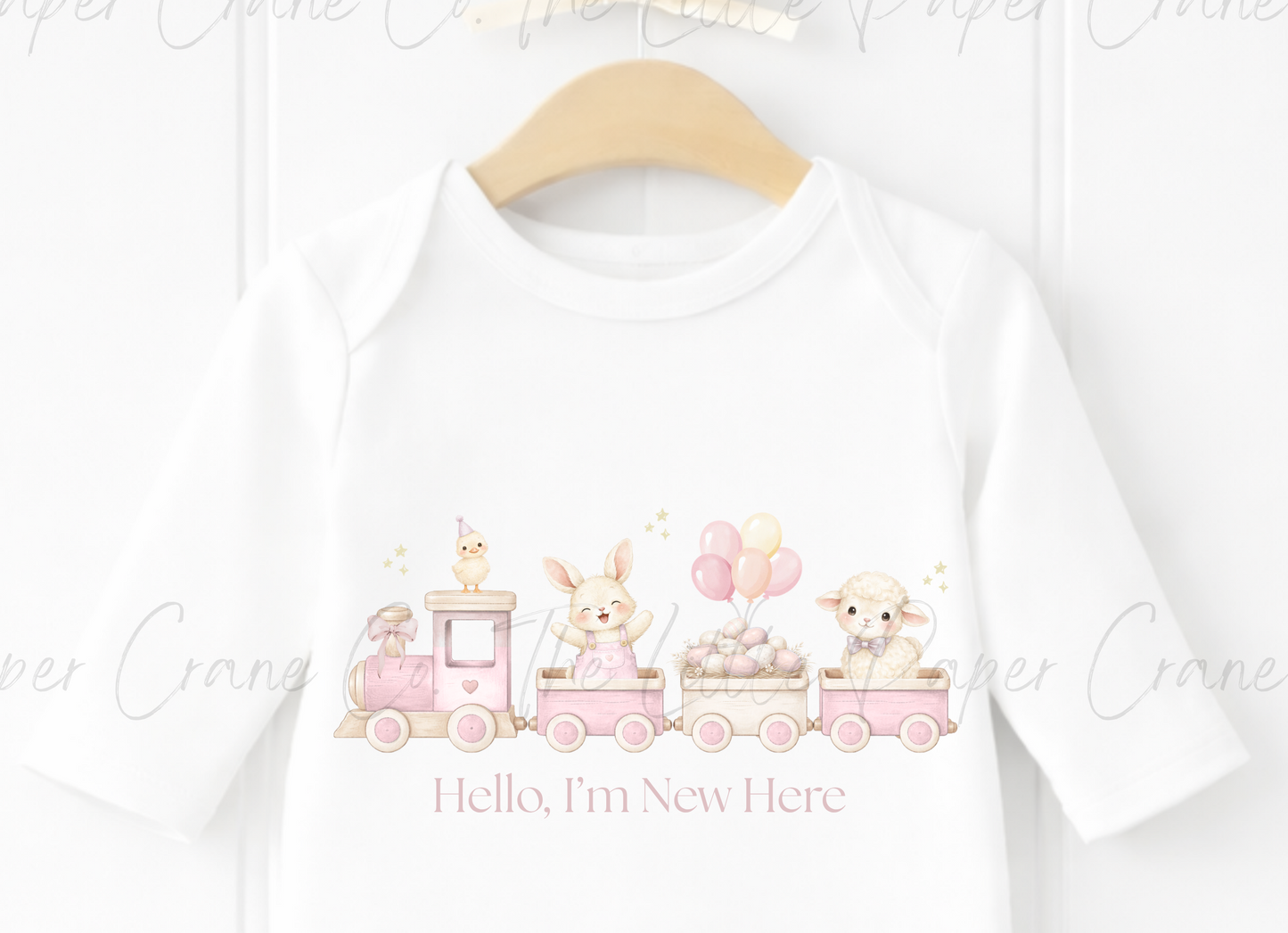 Animal Train Bodysuit - Hello, I'm New here White & Pink