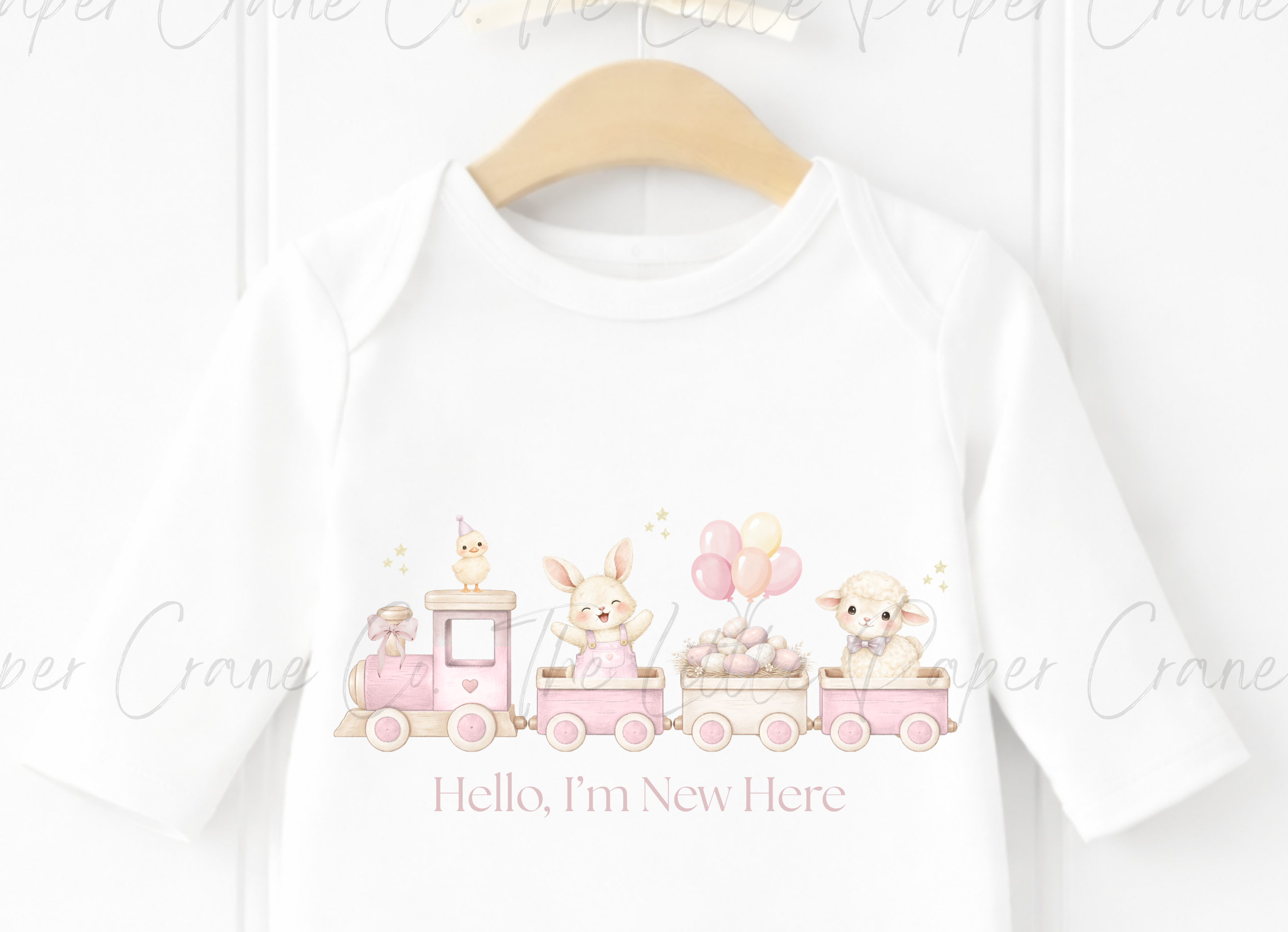 Animal Train Bodysuit - Hello, I'm New here White & Pink