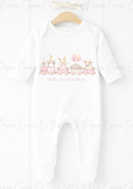 Animal Train Bodysuit - Hello, I'm New here White & Pink