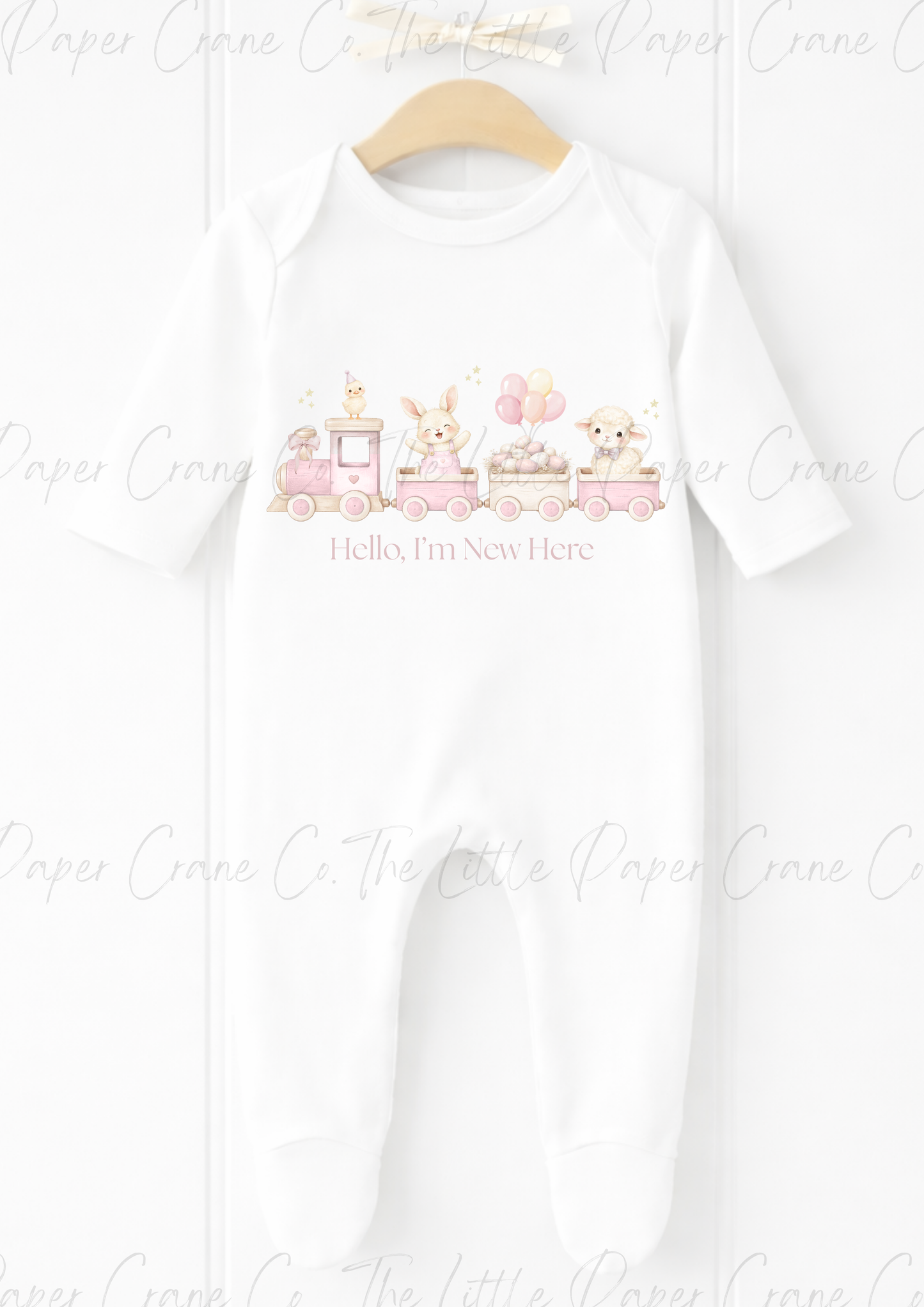 Animal Train Bodysuit - Hello, I'm New here White & Pink