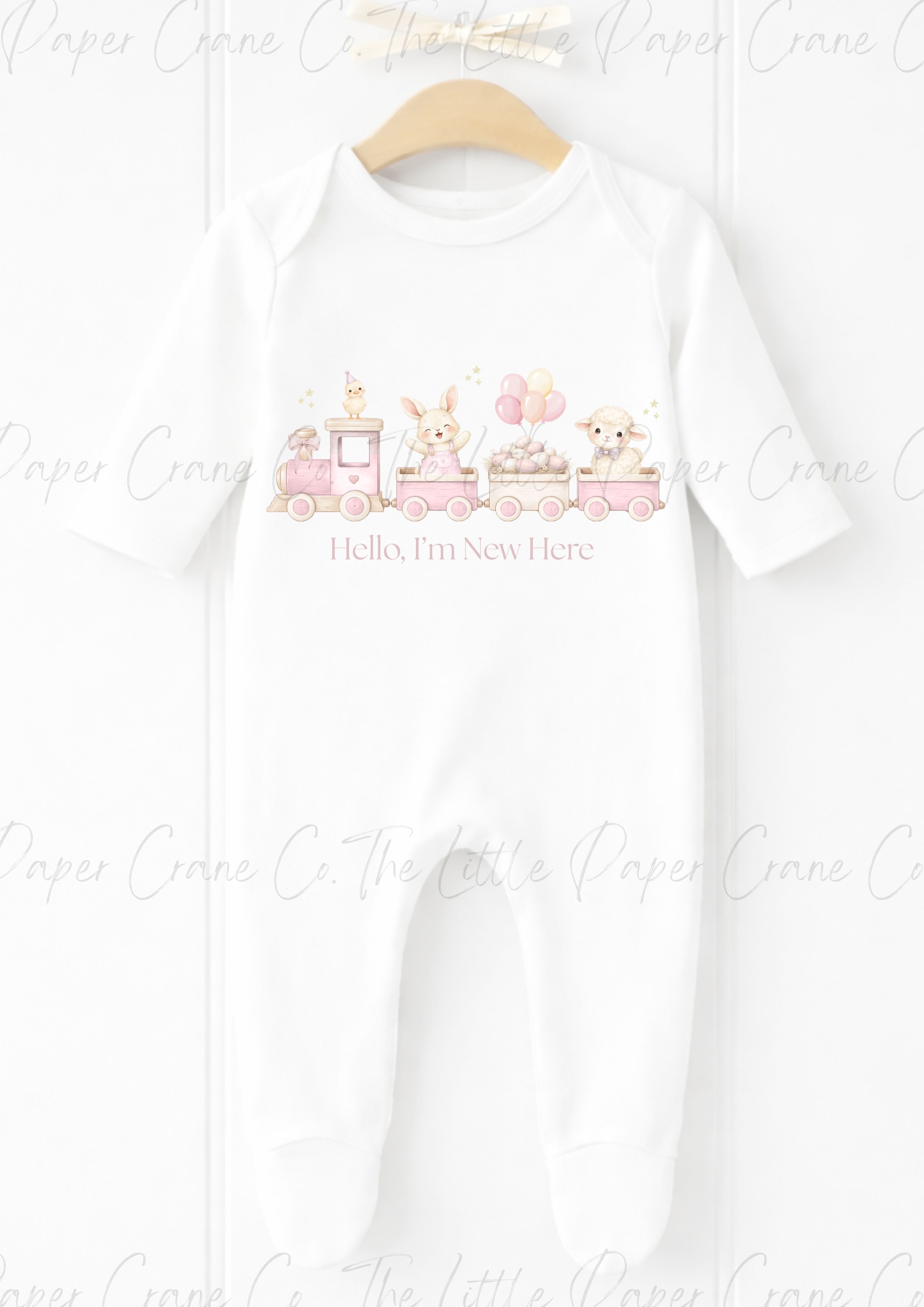 Animal Train Bodysuit - Hello, I'm New here White & Pink