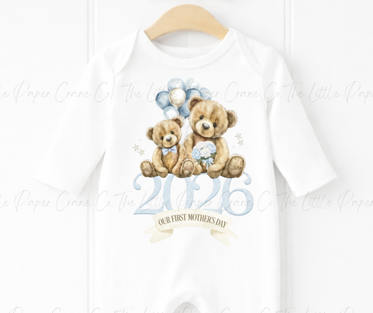 Our First Mothers Day - Baby Suit White with Blue