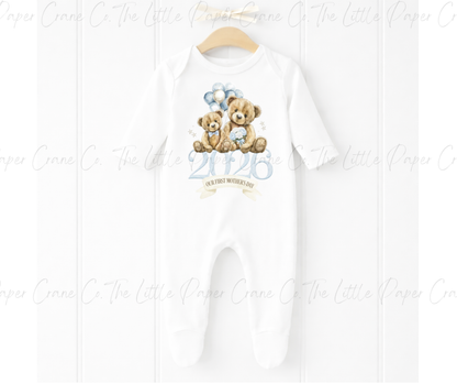 Our First Mothers Day - Baby Suit White with Blue