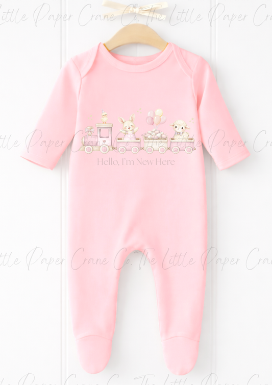 Animal Train Bodysuit - Hello, I'm New here Pink