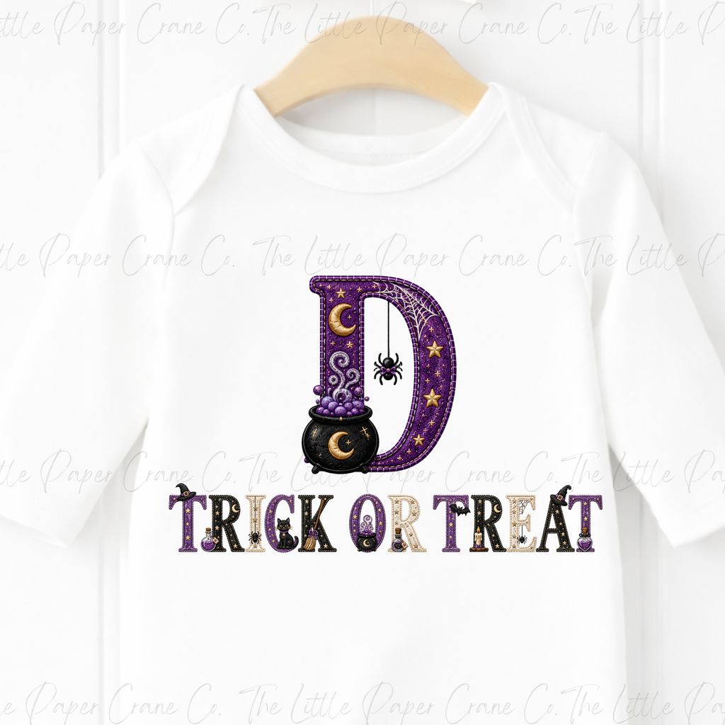 Trick or Treat Baby Bodysuit -Personalied Initial- Witch