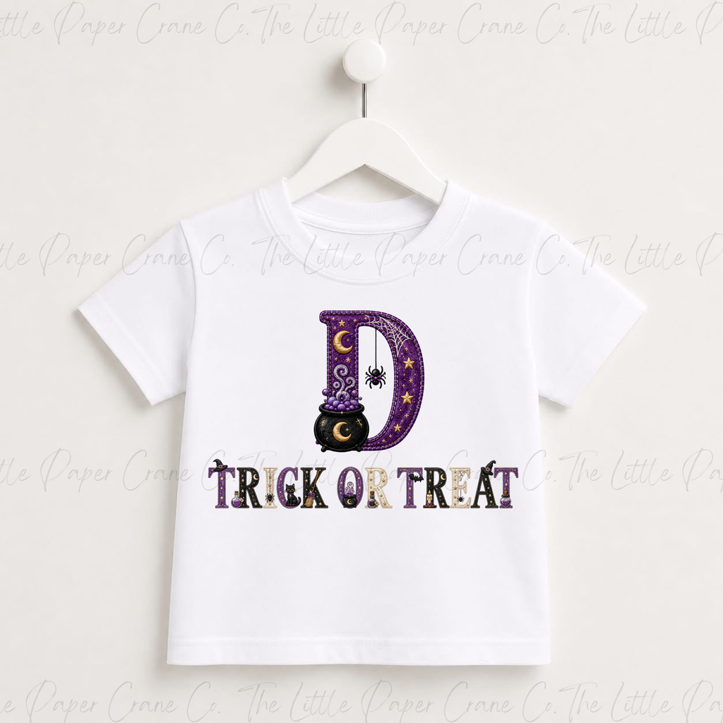 Trick or Treat Childrens T-Shirt -Personalied Initial- Witch