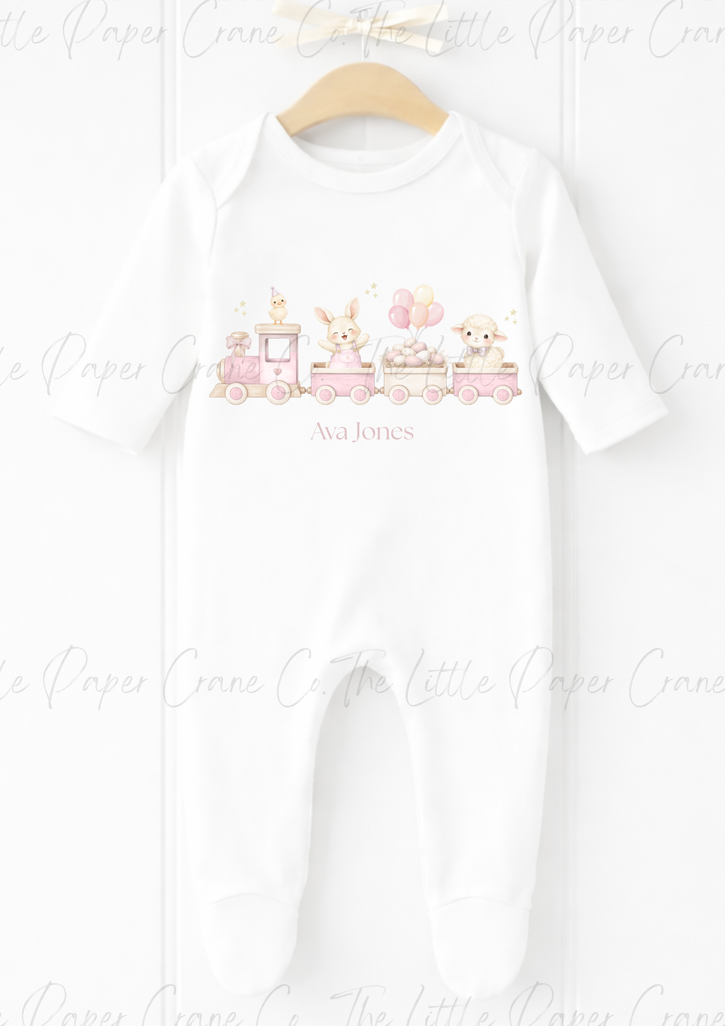 Animal Train Bodysuit - Personalised White & Pink