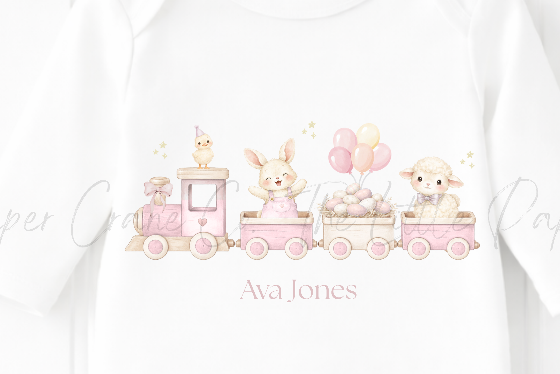 Animal Train Bodysuit - Personalised White & Pink
