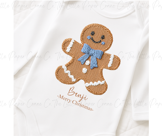 Blue GingerBread Embroidery Style Baby Grow