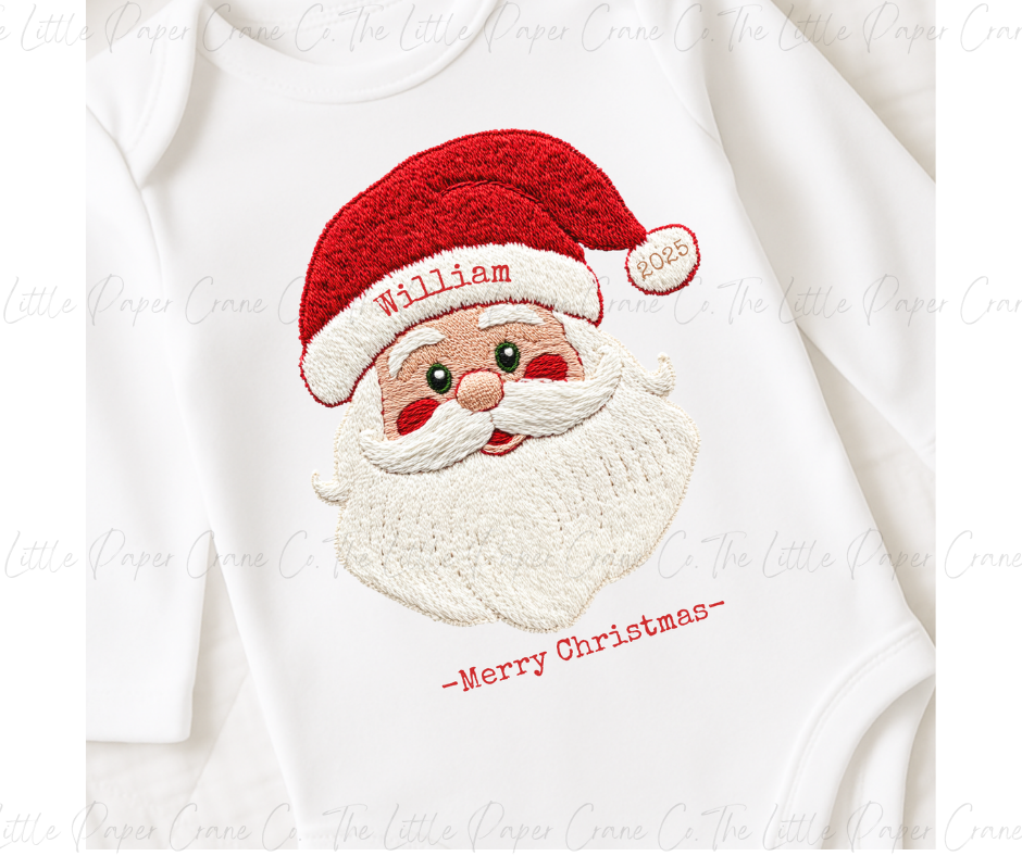 Santa Embroidery Style Baby Grow