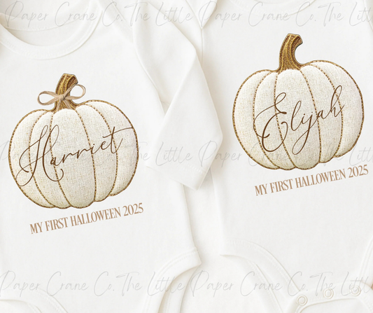 Tweed Pumpkin Personalised Baby Grow