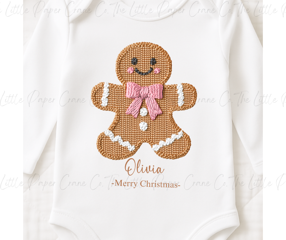 Pink GingerBread Embroidery Style Baby Grow