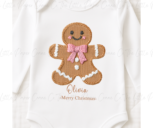 Pink GingerBread Embroidery Style Baby Grow