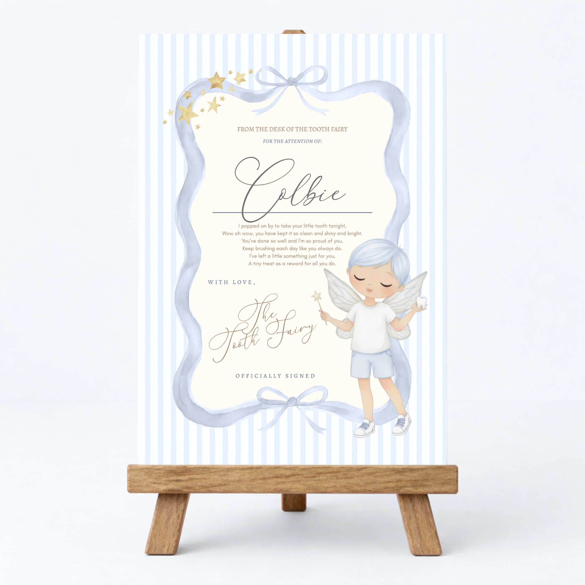 Tooth Fairy Certificate Personalised - Blue