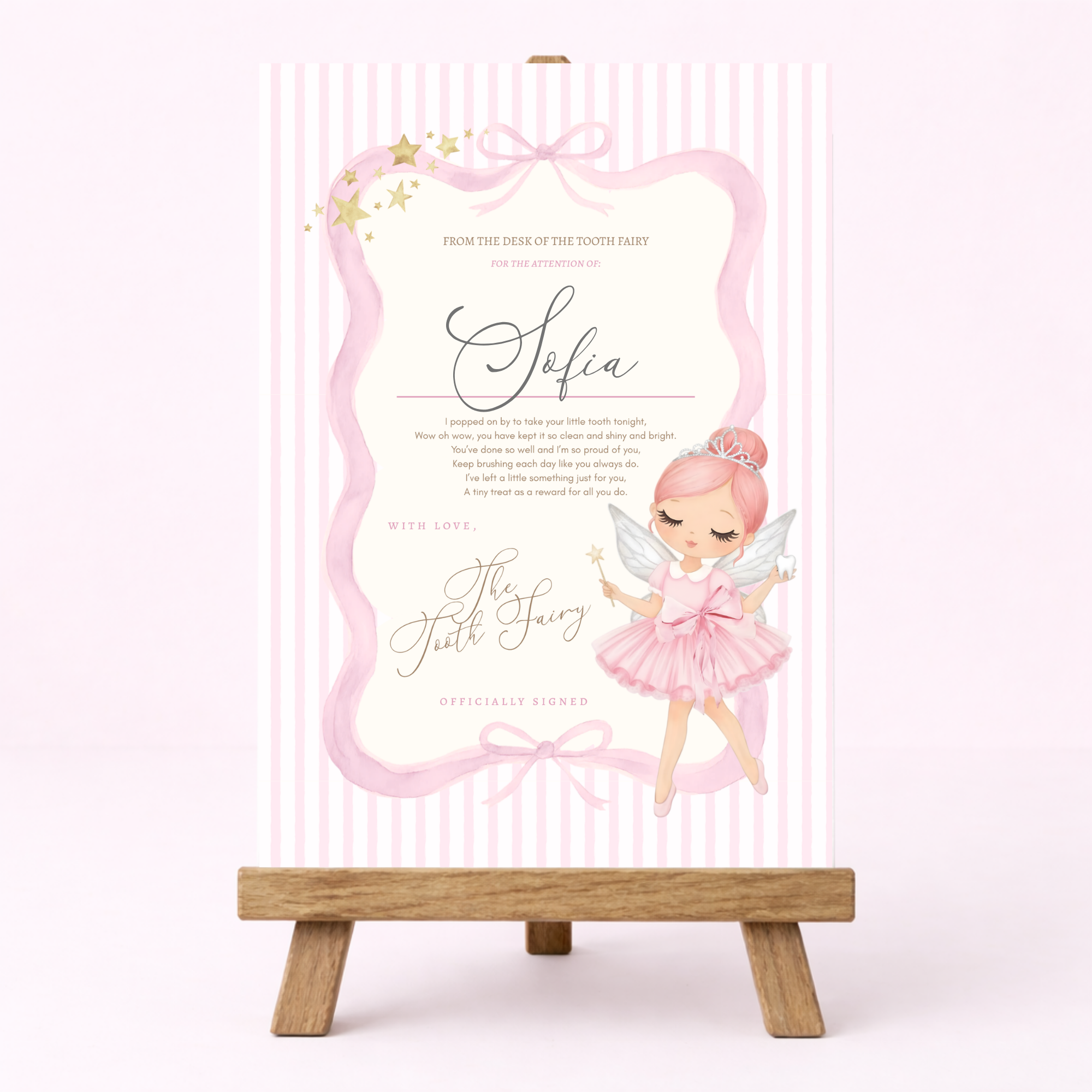 Tooth Fairy Certificate Personalised - Pink