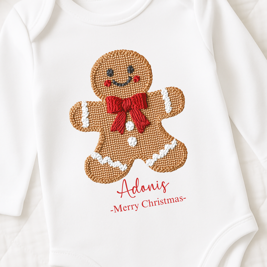 Red GingerBread Embroidery Style Baby Grow