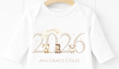 Born in 2026 Sleepsuit - Farmyard Animals