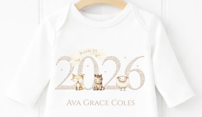 Born in 2026 Sleepsuit - Farmyard Animals