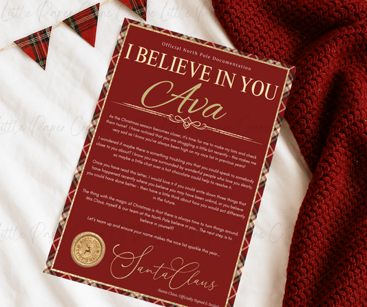 Santa I Believe in you Letter -Tartan