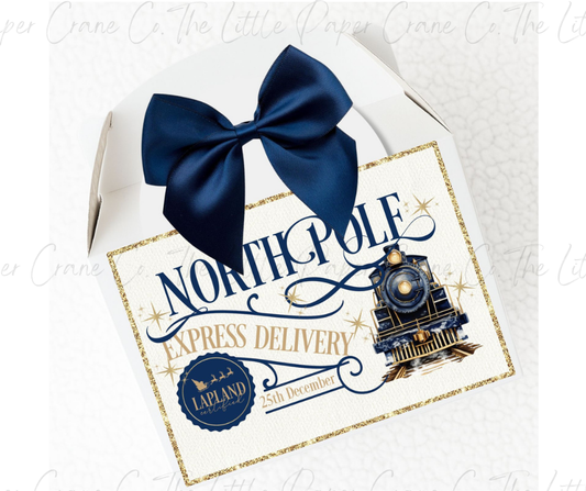 North Pole Train Magnetic Christmas Eve Treat Box-Navy